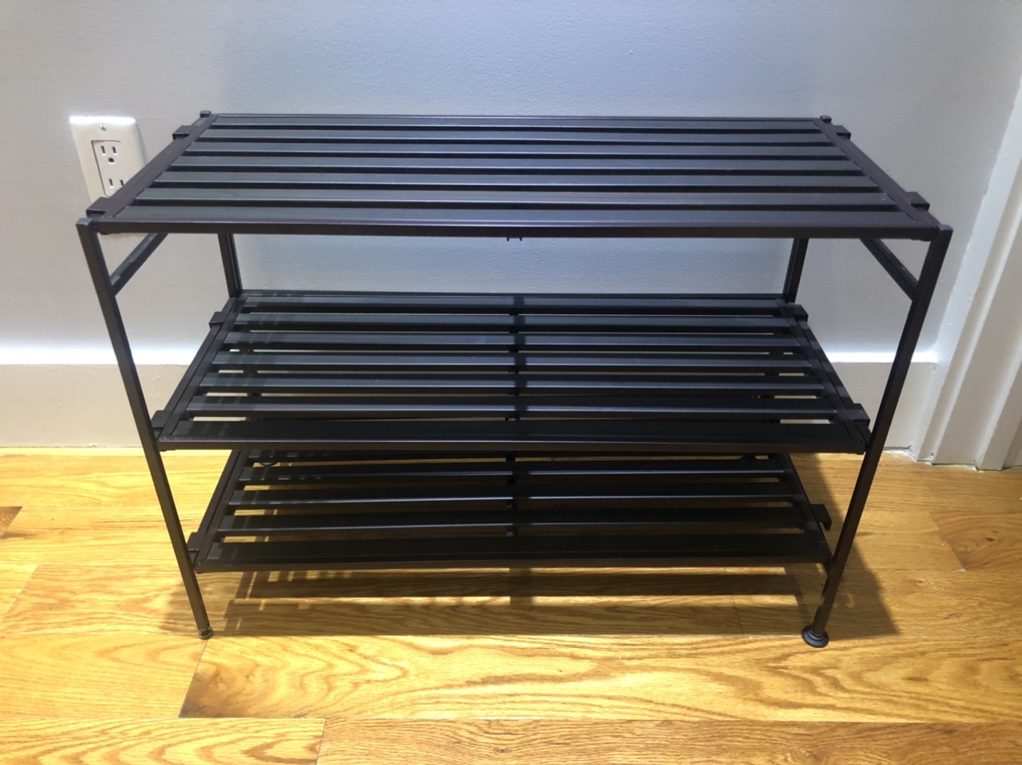 3 tier dark brown metal frame shoe rack