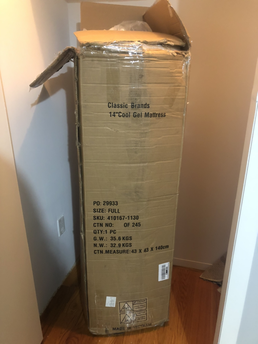 New/unwrapped Classic Brands 14” Gel Mattress - full size