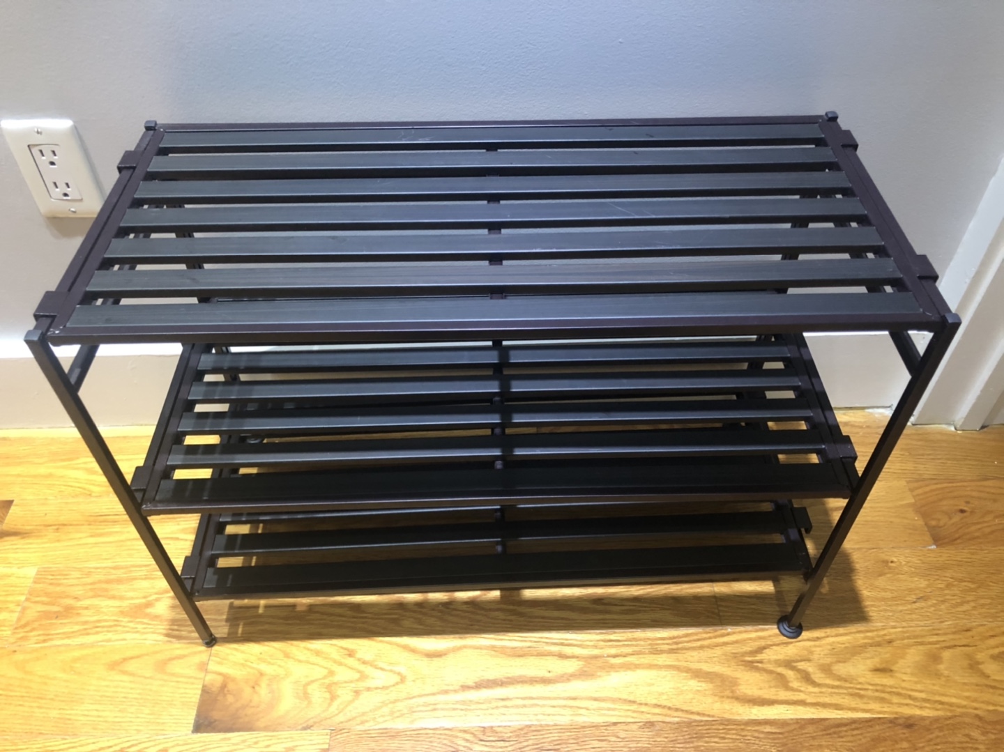 3 tier dark brown metal frame shoe rack - photo 2