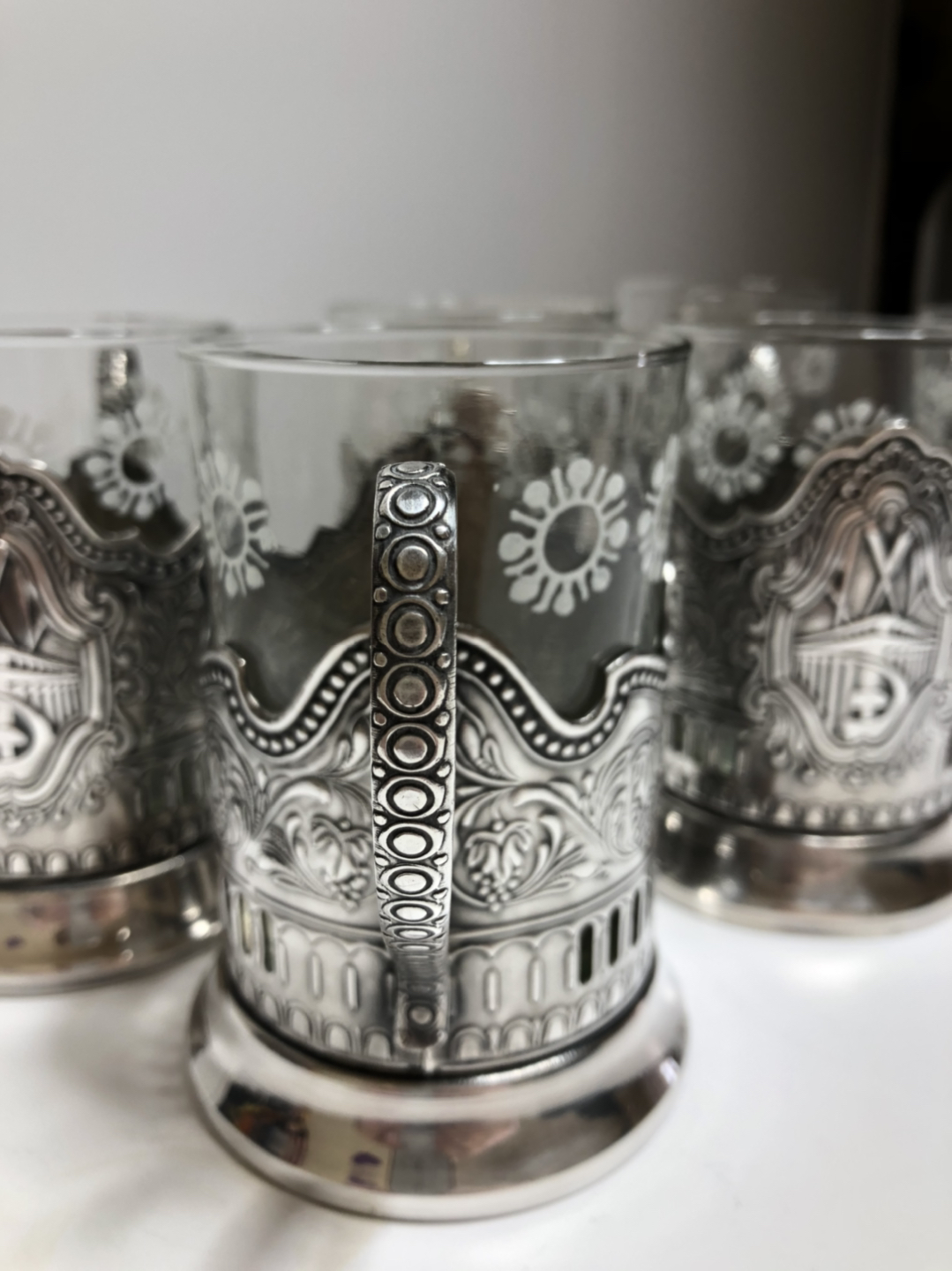 Vintage Russian Tea Glass Holders with glasses (set of six) - photo 4