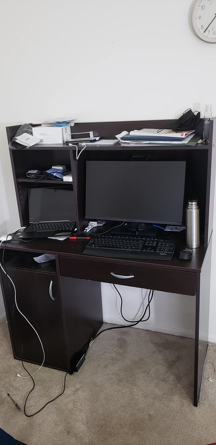 Brown desk with Hutch