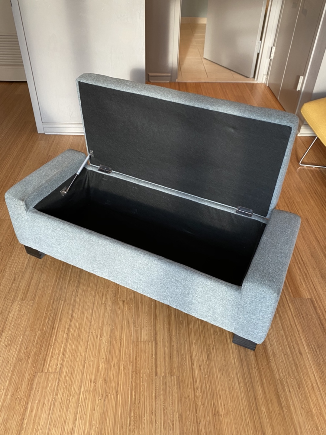 Light Grey fabric upholstered storage bench. - photo 2