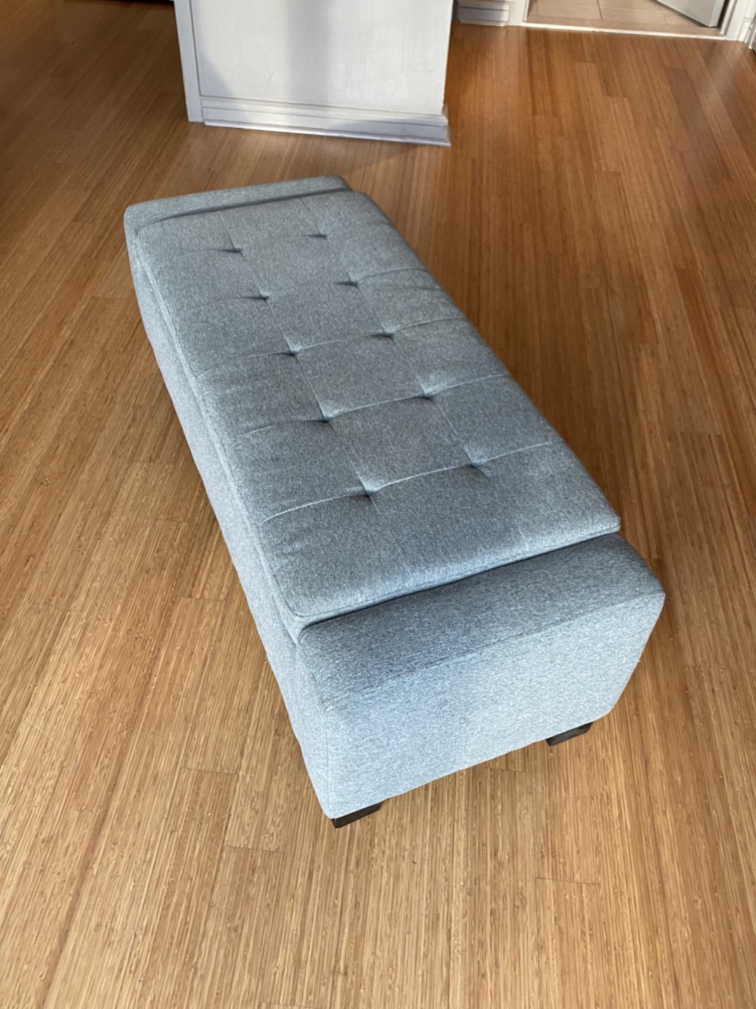 Light Grey fabric upholstered storage bench. - photo 3