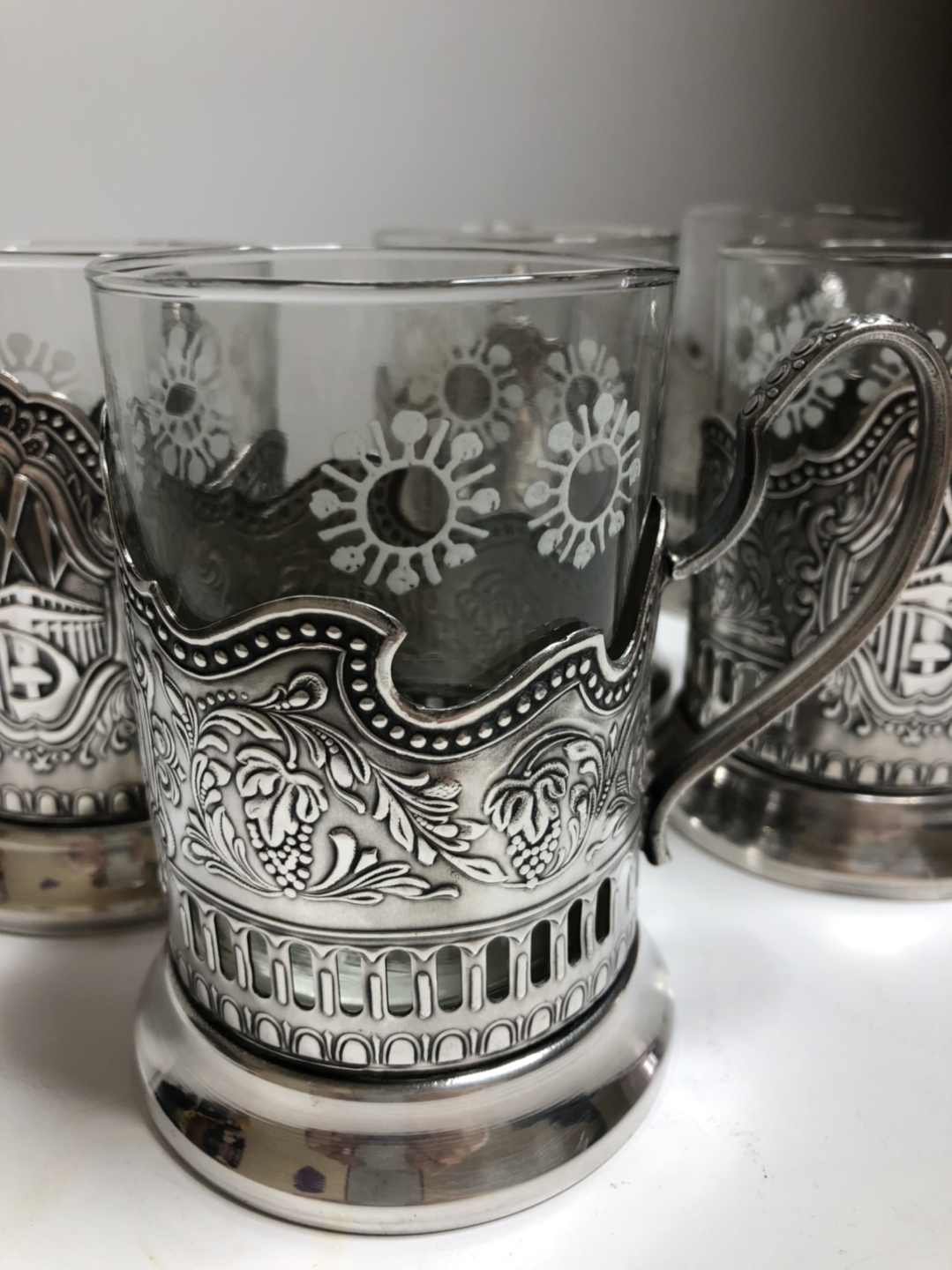 Vintage Russian Tea Glass Holders with glasses (set of six) - photo 5
