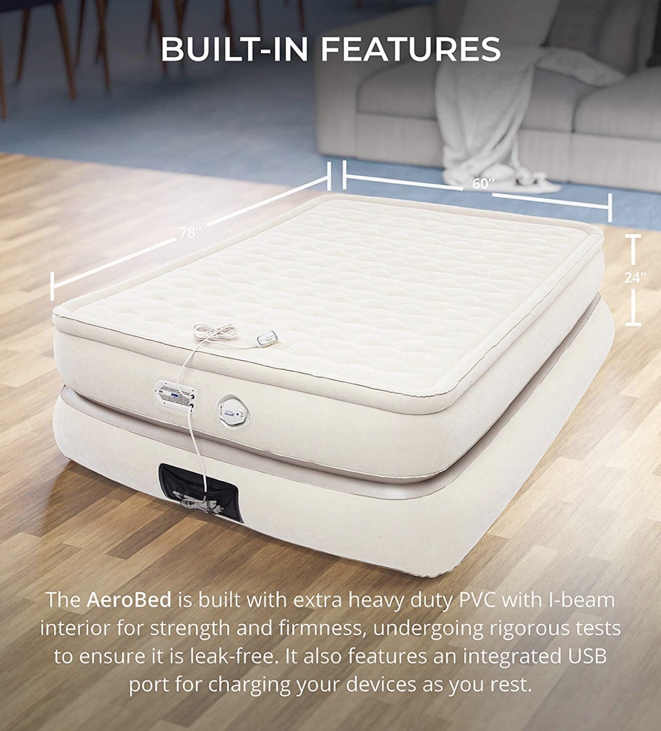 New Aerobed luxury 24" queen raised pillow top/USB Air Mattress - photo 2