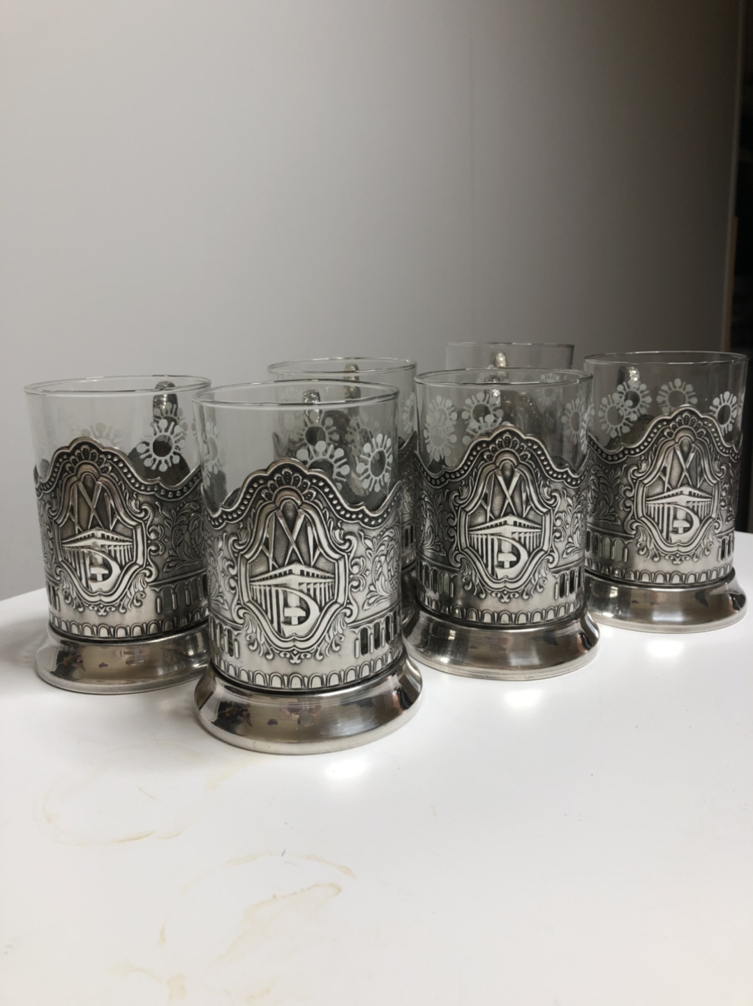 Vintage Russian Tea Glass Holders with glasses (set of six) - photo 3