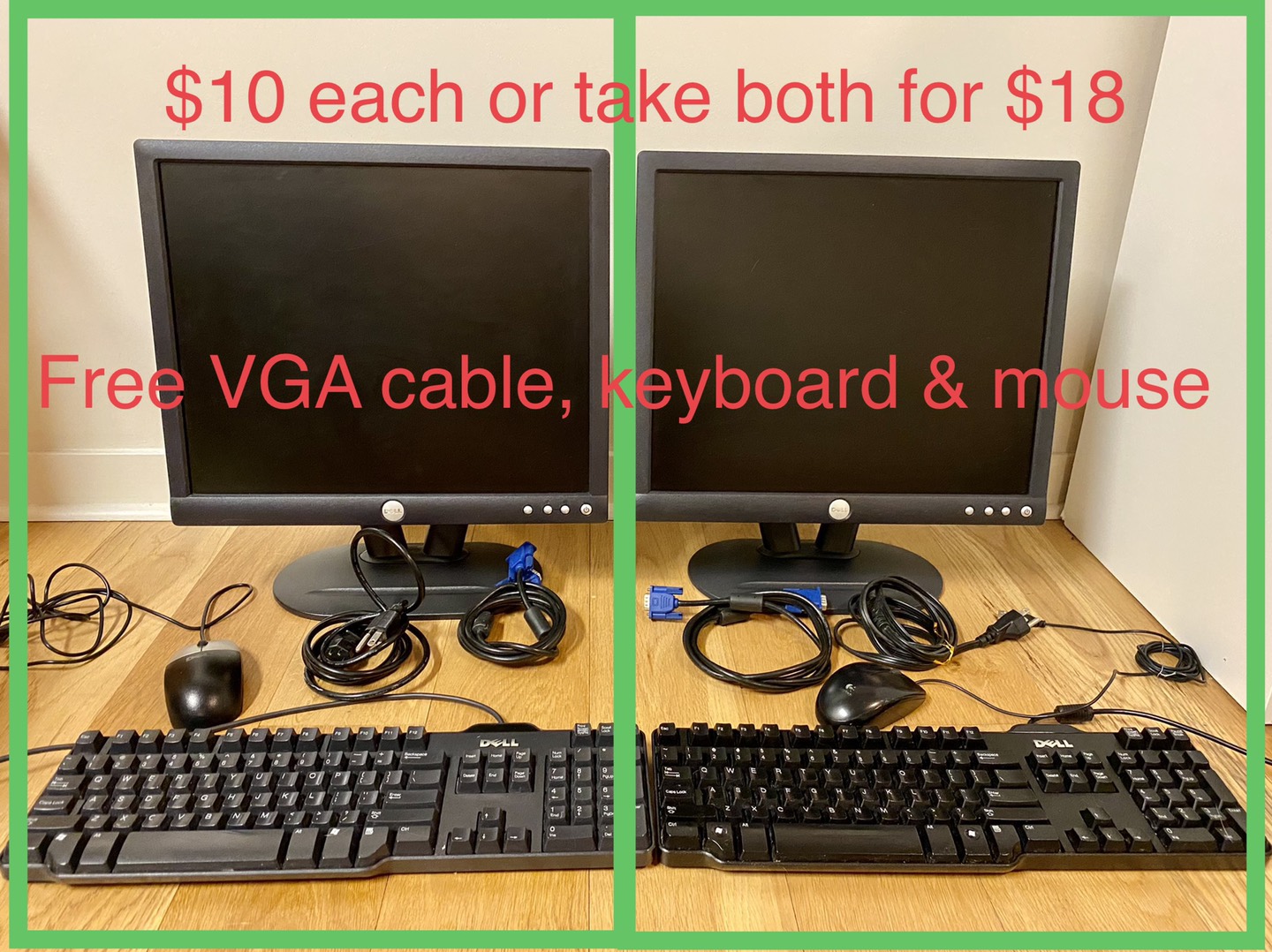 Dell 19" LCD Monitor w/ Free keyboard, mouse +VGA cable thumbnail