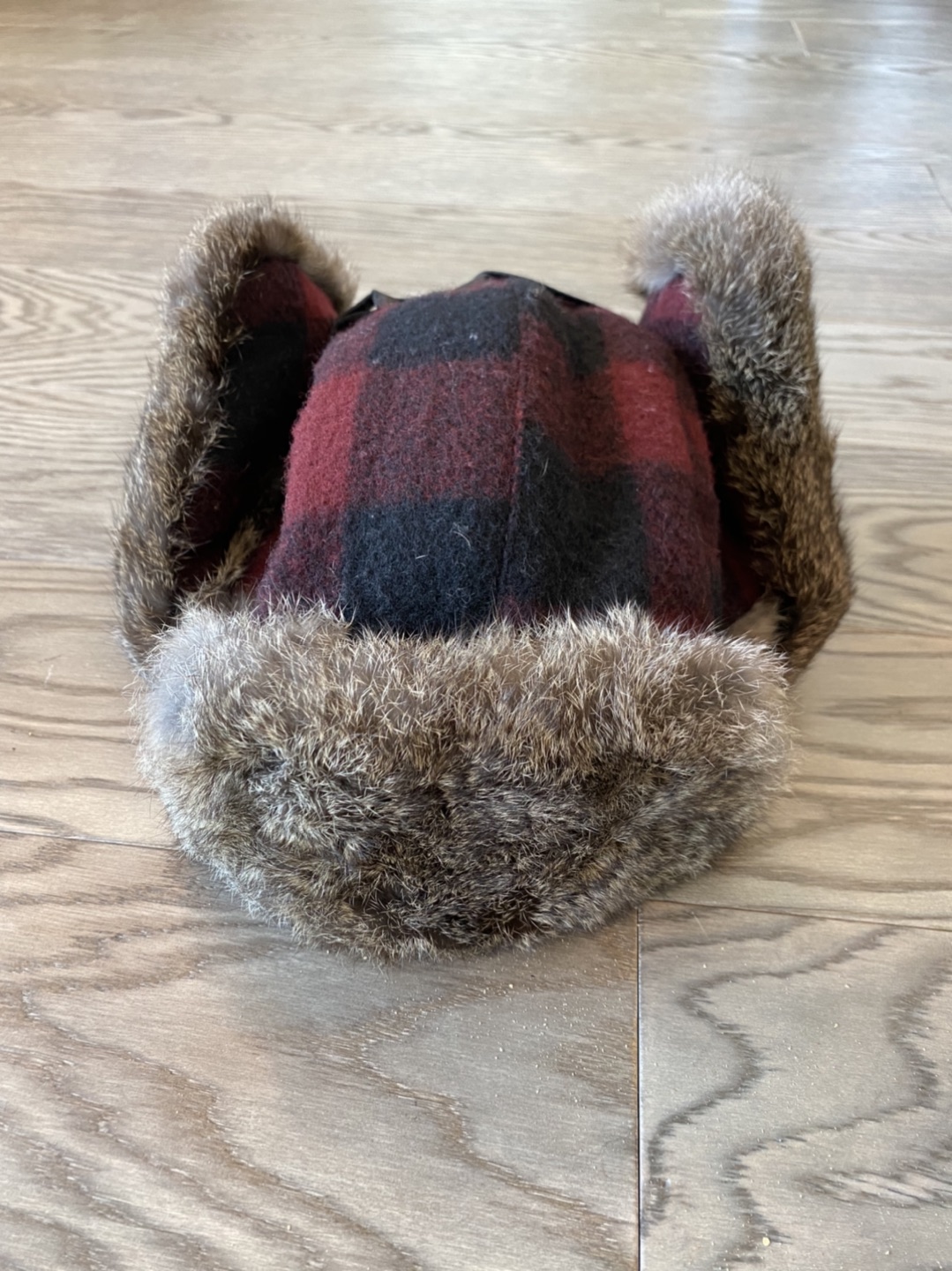L.L Bean, Madd bomber Rabbit fur hat with red plaid. - photo 4