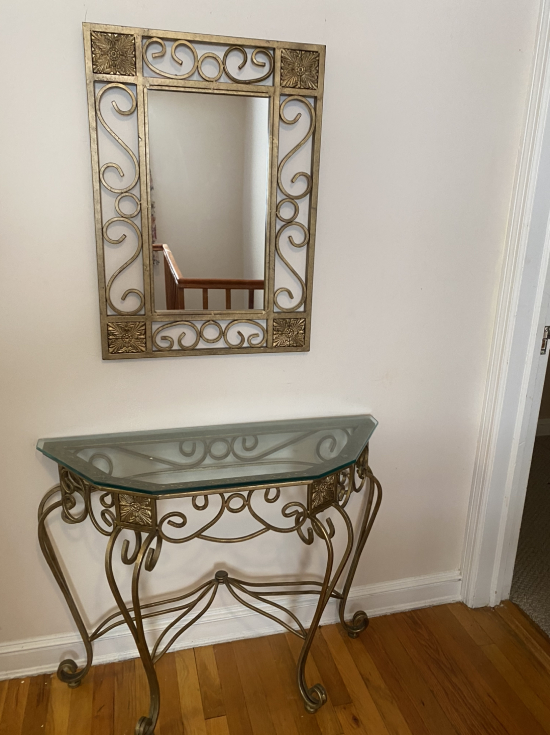 Hallway console with mirror and lamps
