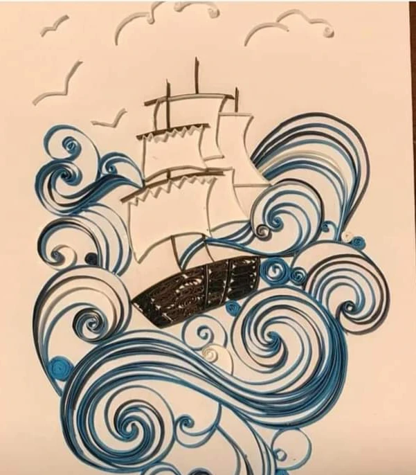 Boat between waves made with technique quilling