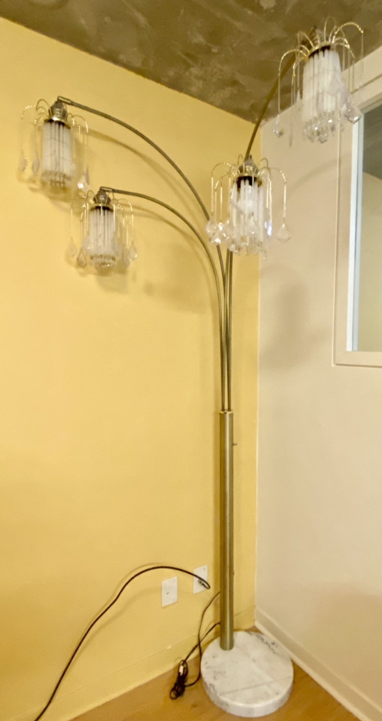 Arc Floor Lamp with Crystalline and Marble Base in Gold Finish - photo 3
