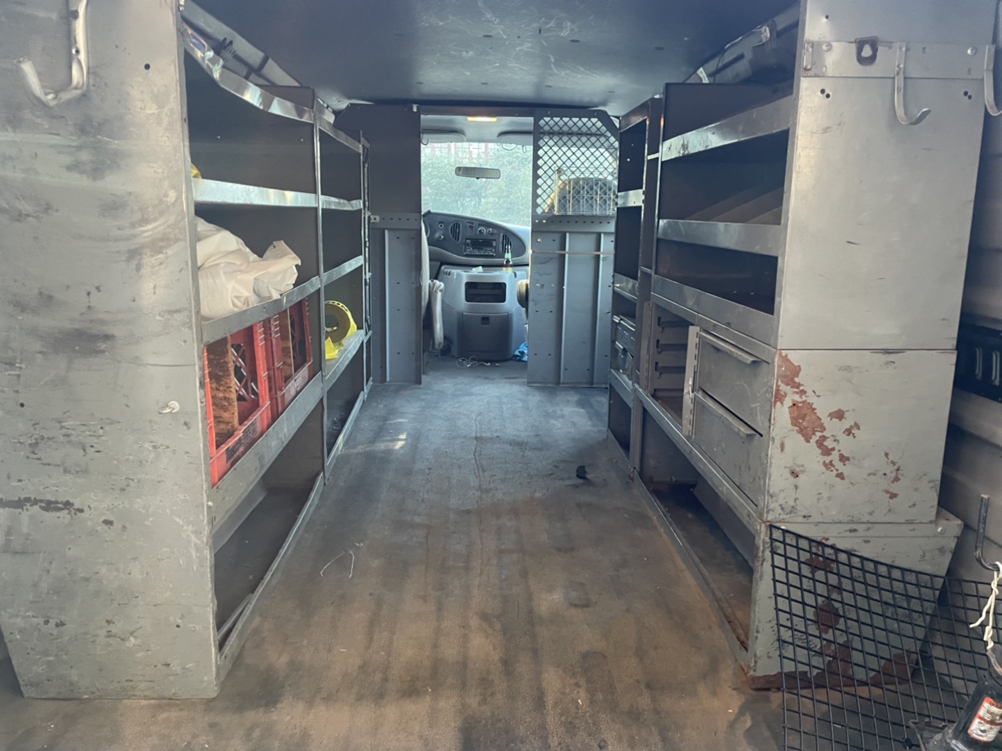 Metal shelves for a van