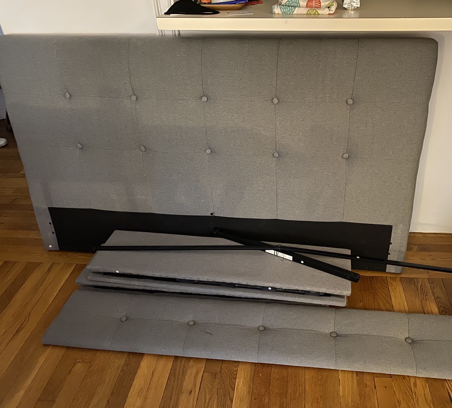 Grey upholstered queen bed frame - photo 5