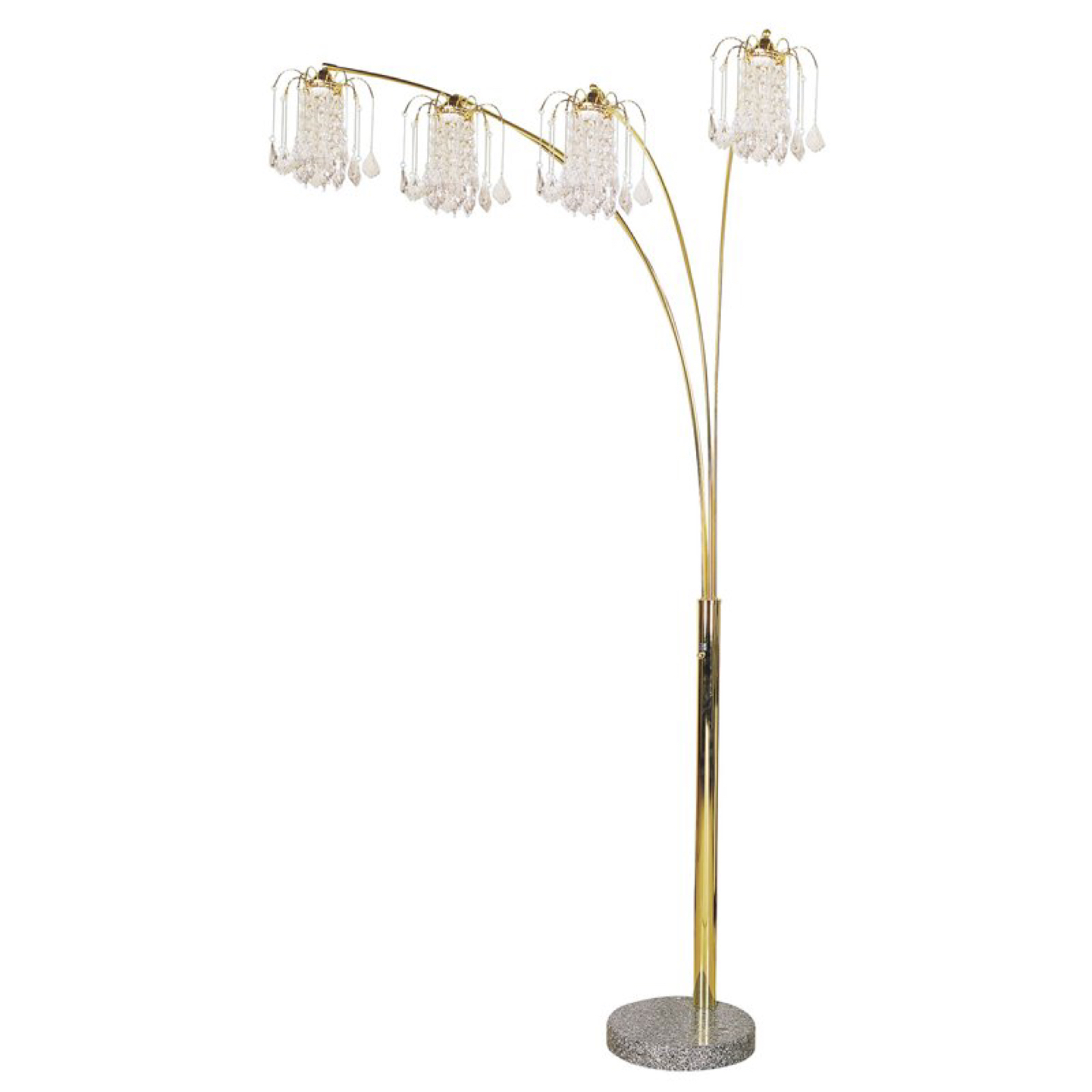 Arc Floor Lamp with Crystalline and Marble Base in Gold Finish