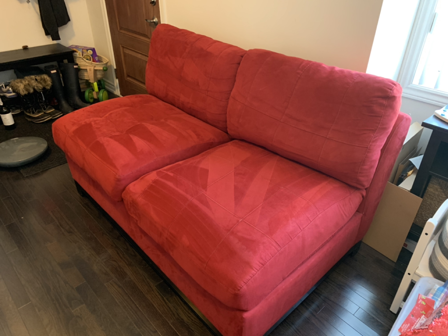 Red Microfiber Loveseat  thumbnail