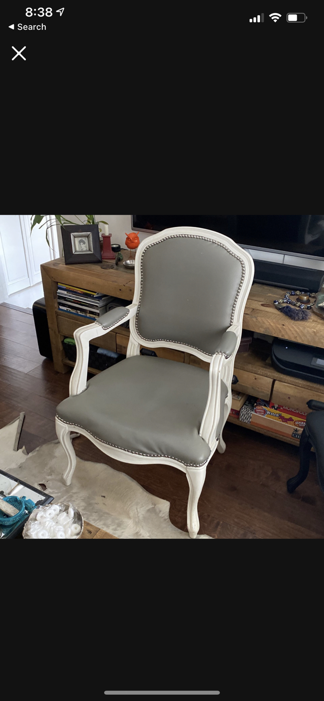 CB2 grey and white chair 