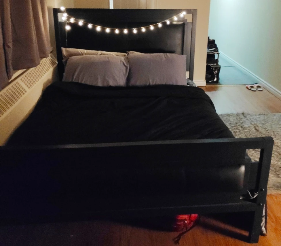 Beautiful Black Queen Leather & Wood Headboard + Steel frame