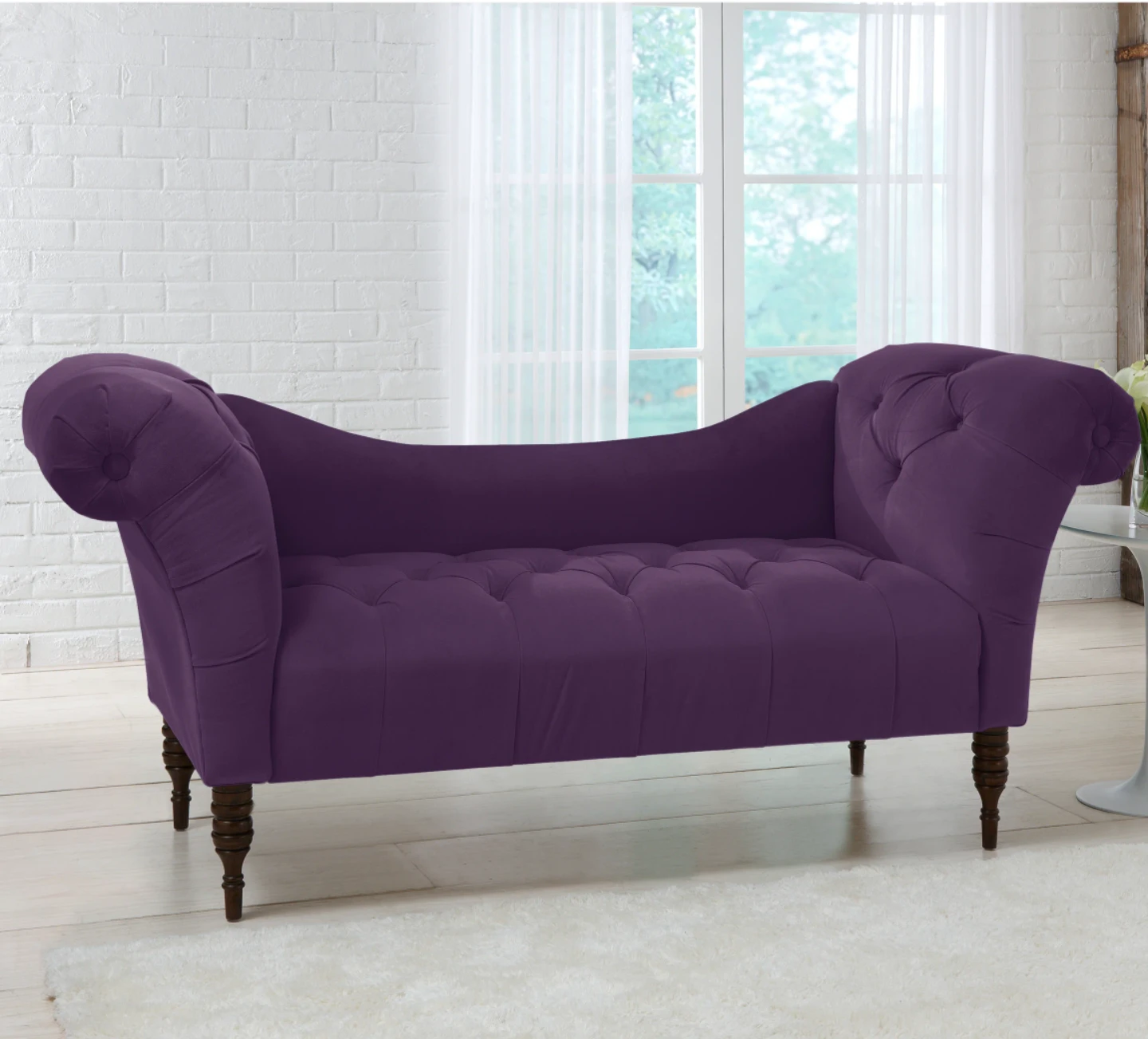 Brand New - Rounded Arm French Settee - Tufted Purple Velvet