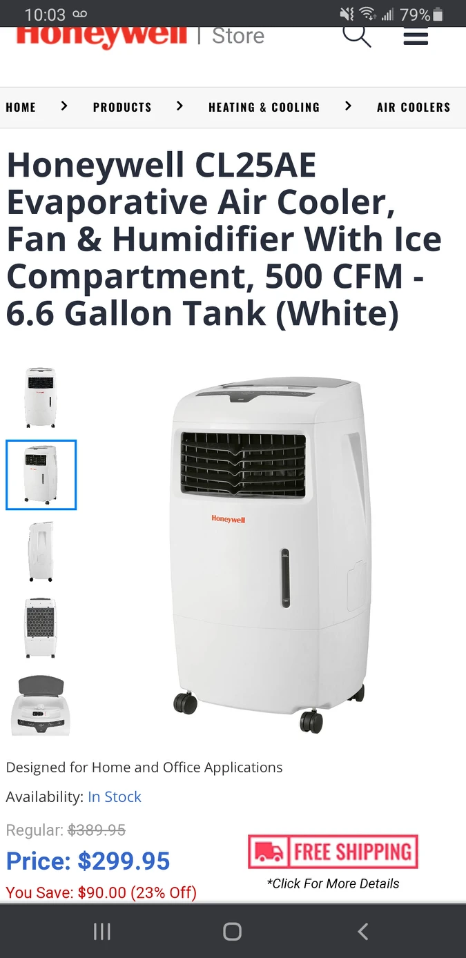 LIKE NEW!!! Honeywell Evaporative portable air cooler thumbnail