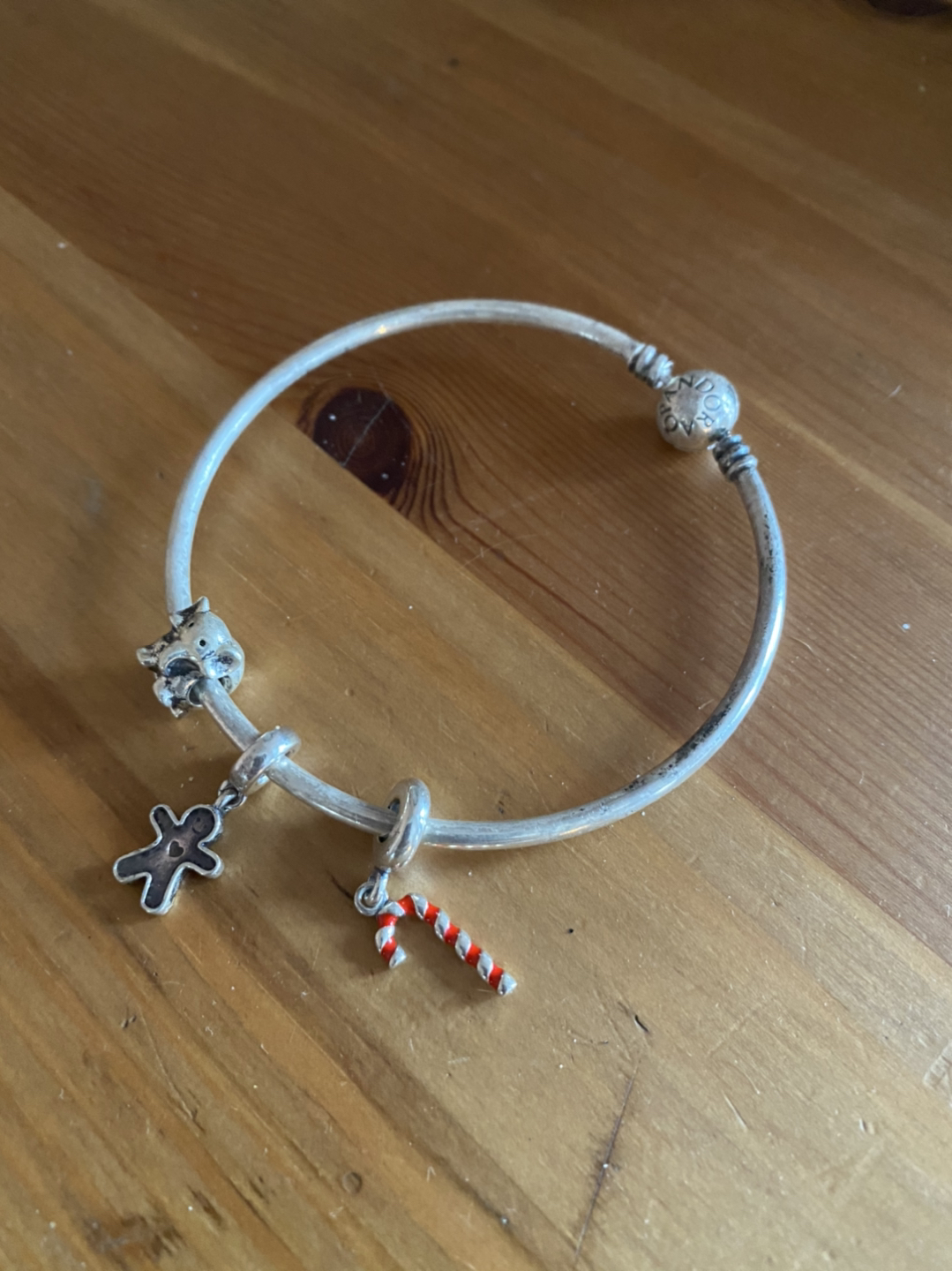 Solid silver Pandora Bracelet with 3 charms  thumbnail