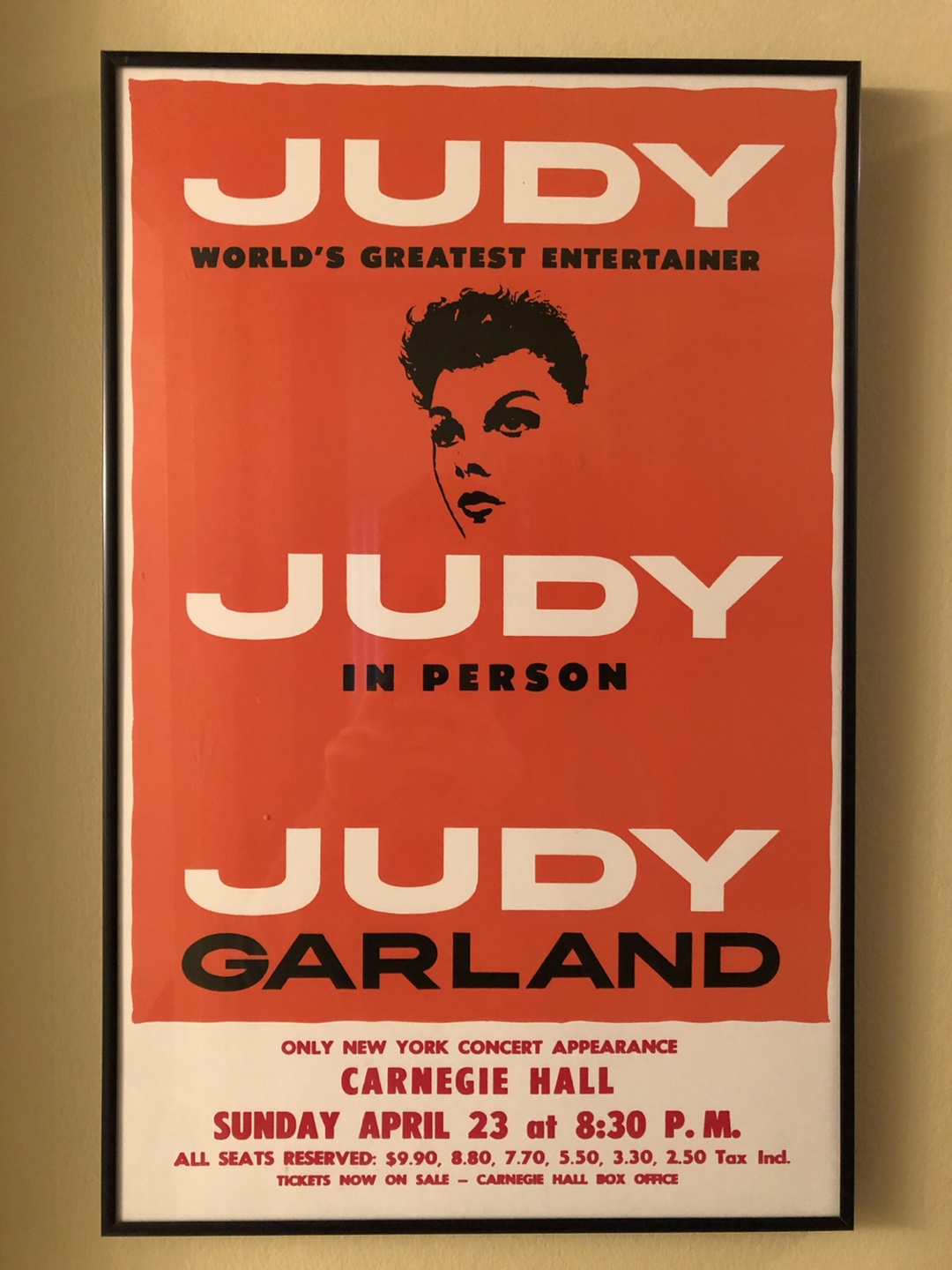 Broadway poster / windowcard - Judy Garland at Carnegie Hall