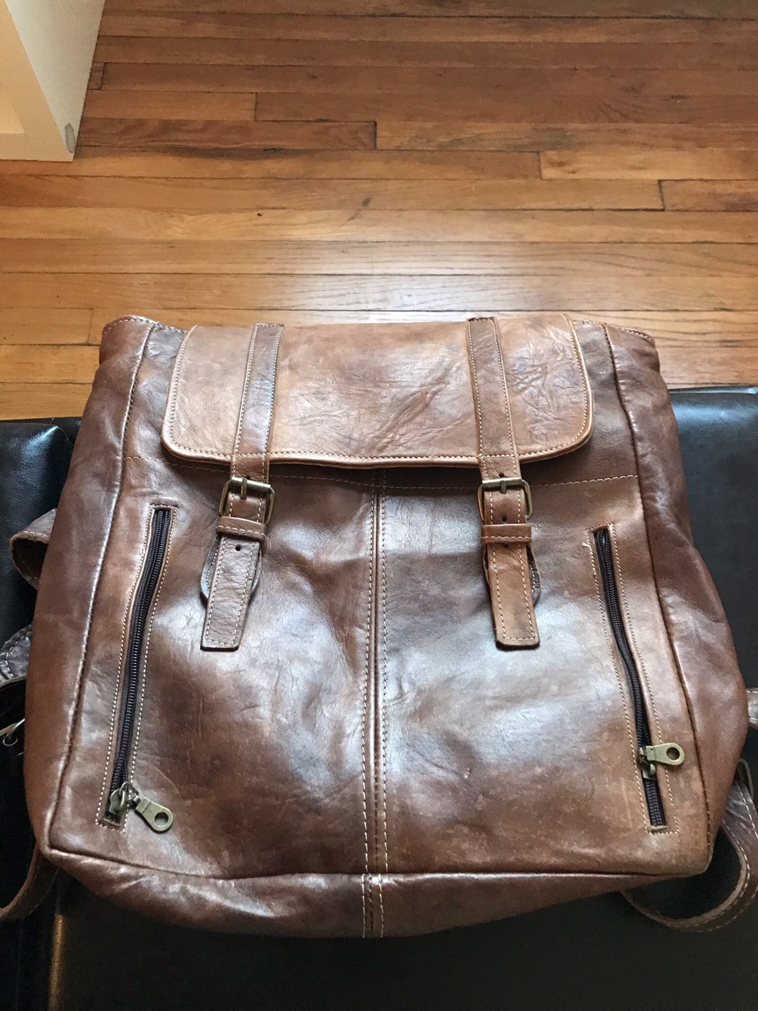 Moroccan Brown leather soft rustic backpack.  Lightweight. - photo 2