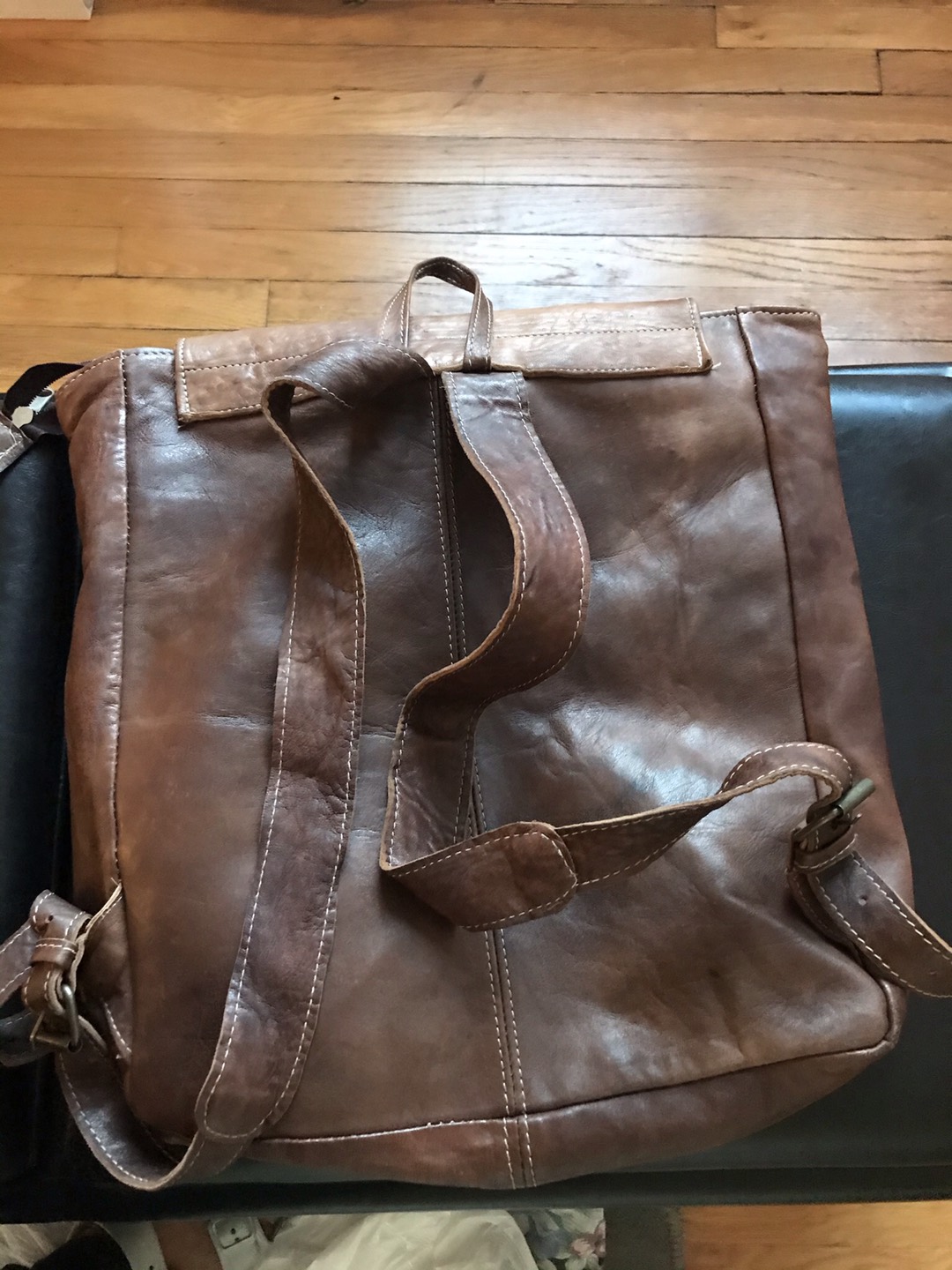 Moroccan Brown leather soft rustic backpack.  Lightweight. - photo 3