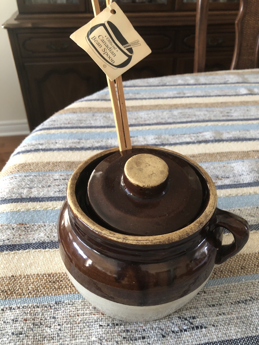 Ceramic bean pot with wooden spoon thumbnail