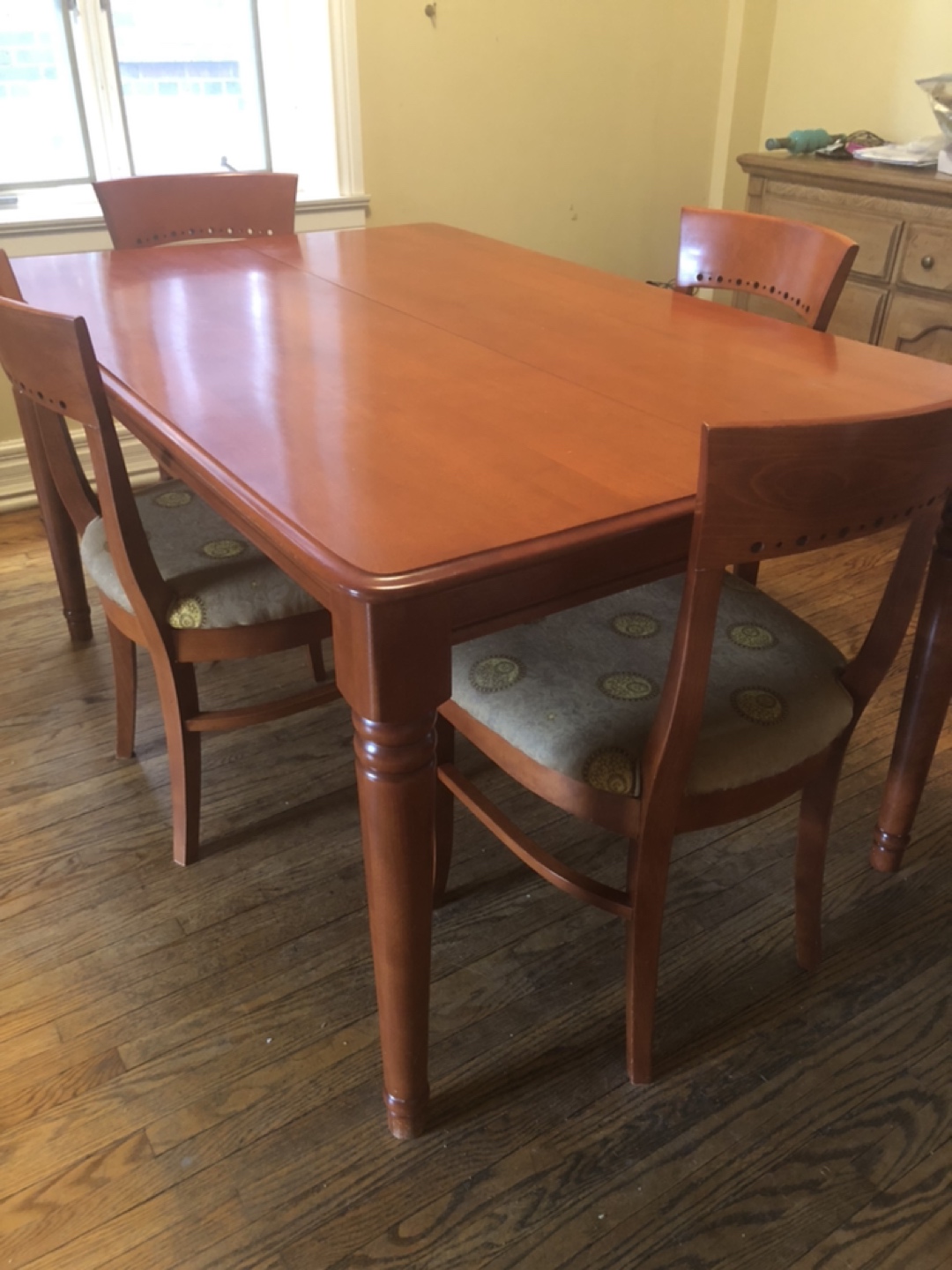 Maple dining set Versace fabric 6 chairs and additional insert  - photo 4