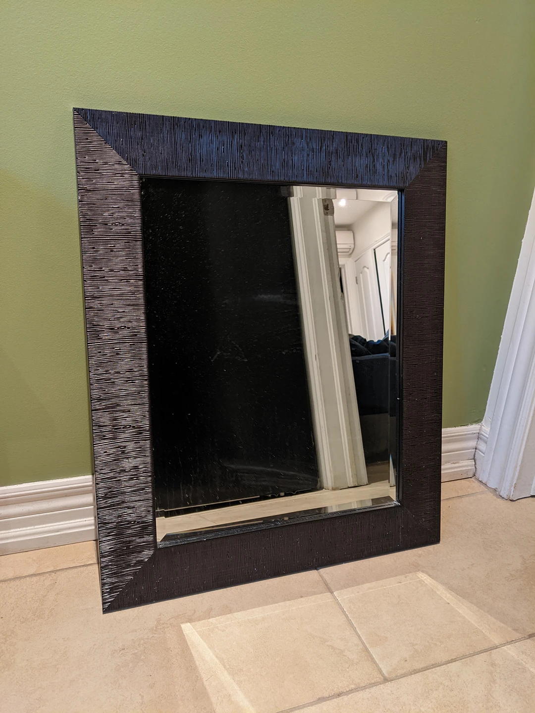 Dark Brown Textured Wood Mirror thumbnail