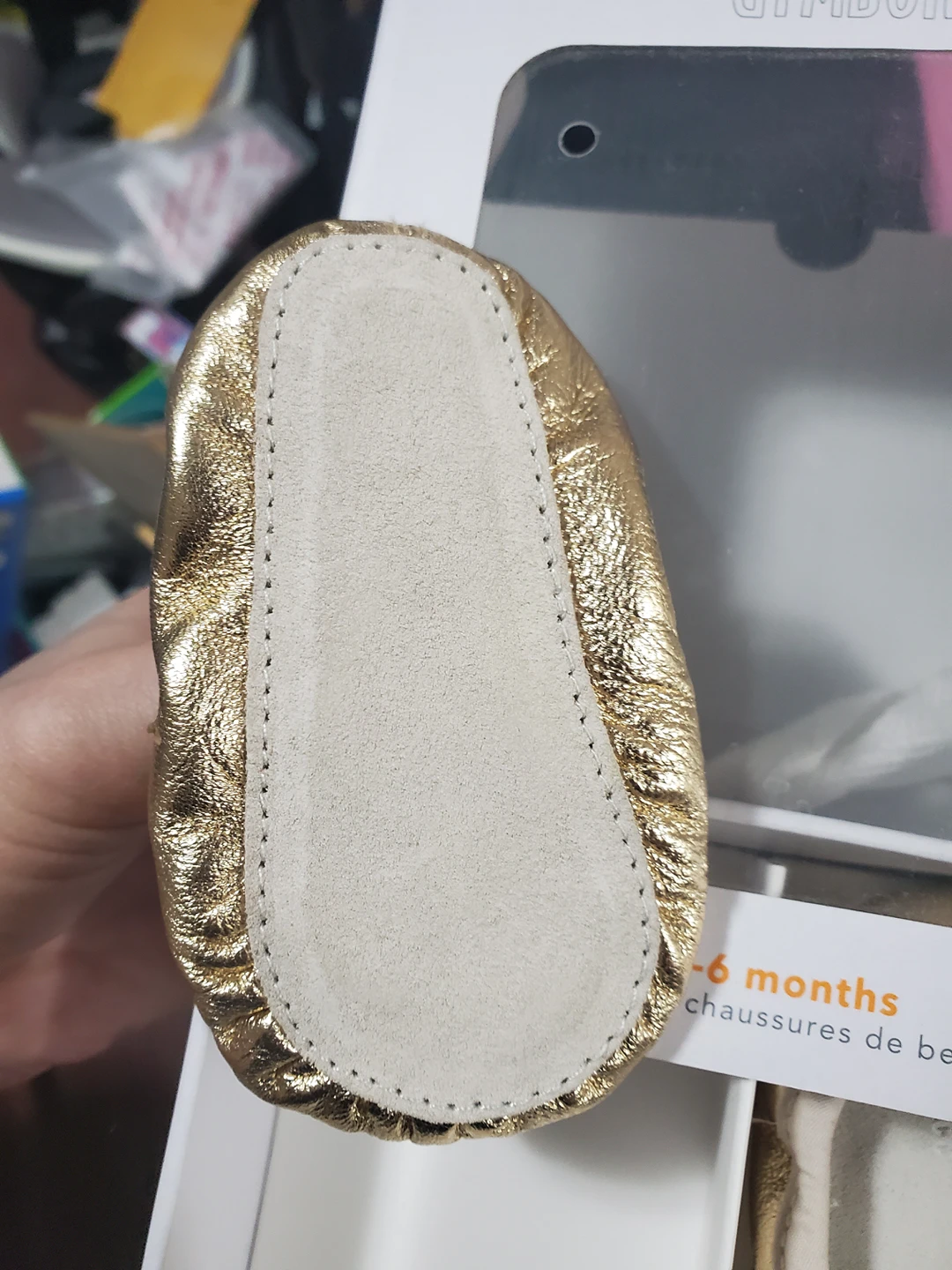 3-6 months girls crib shoes - gold - photo 2
