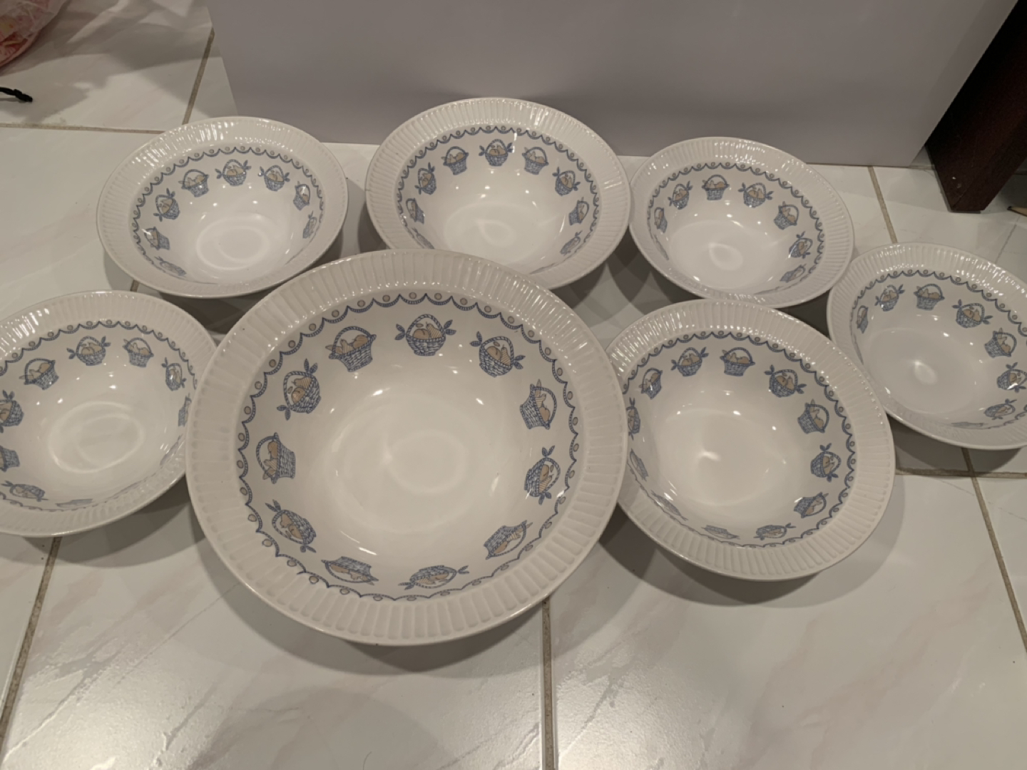 Ironstone Earthenware Basket Pattern Bowls (set of 7)