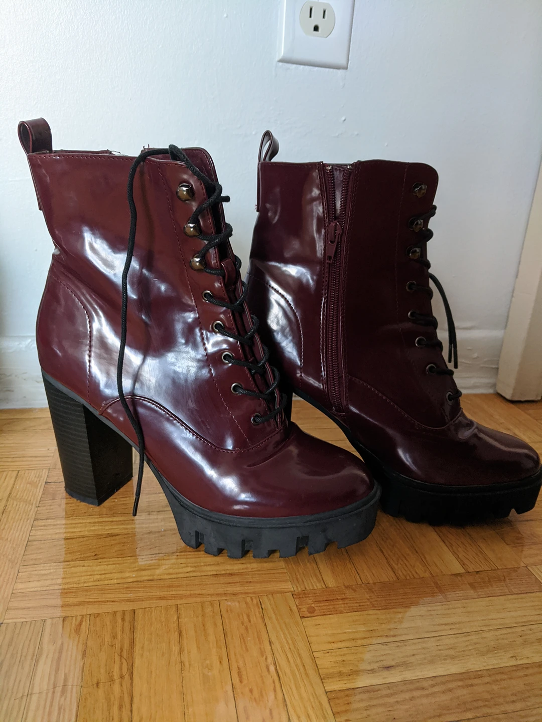 Dark red leather boots