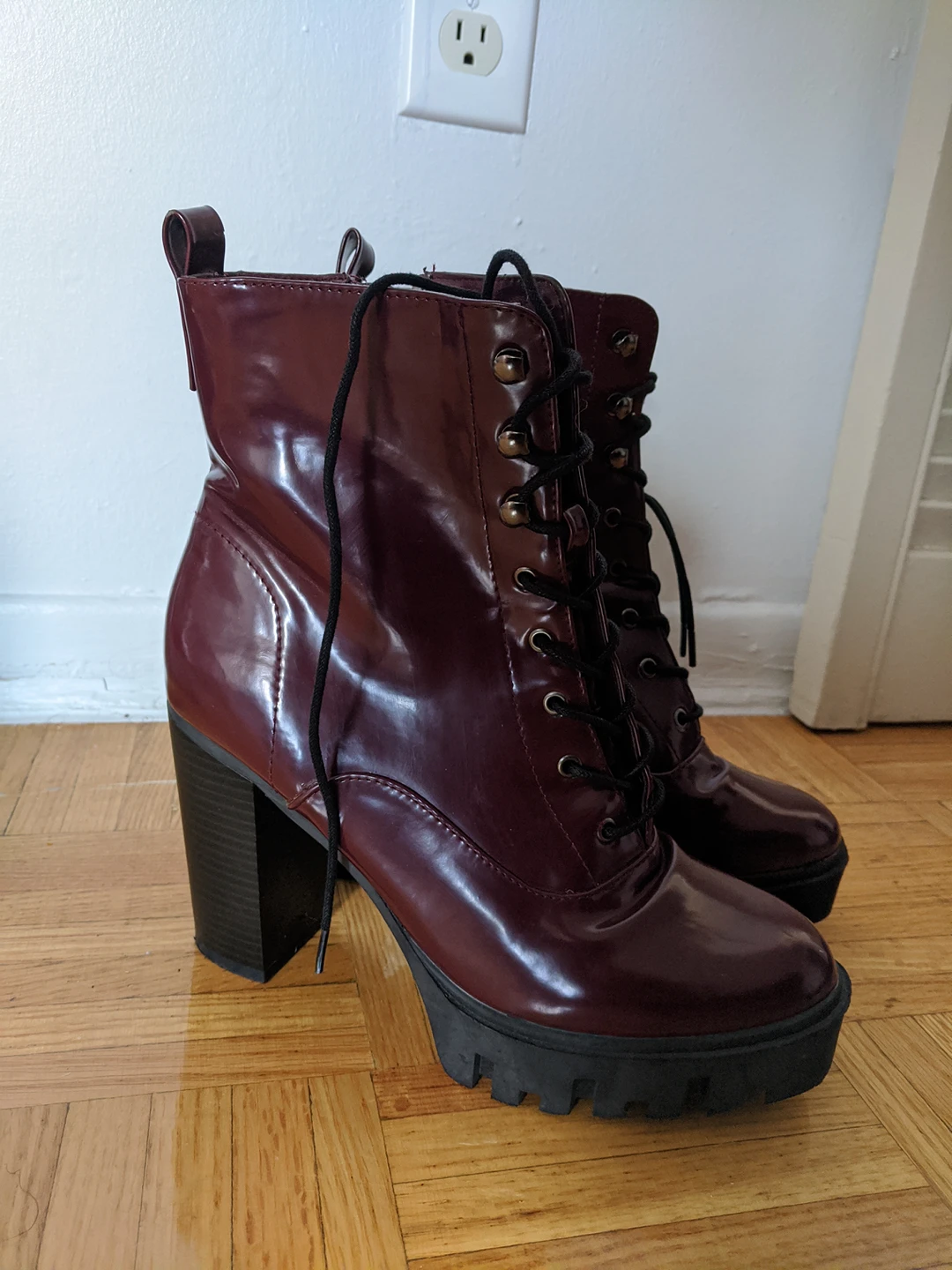 Dark red leather boots - photo 2