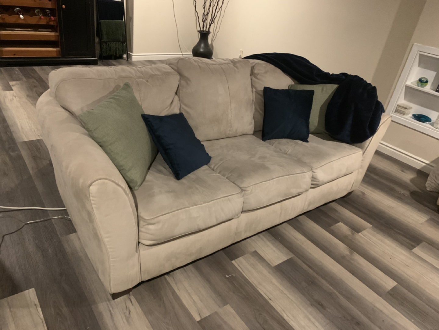 Beige microsuede sofa