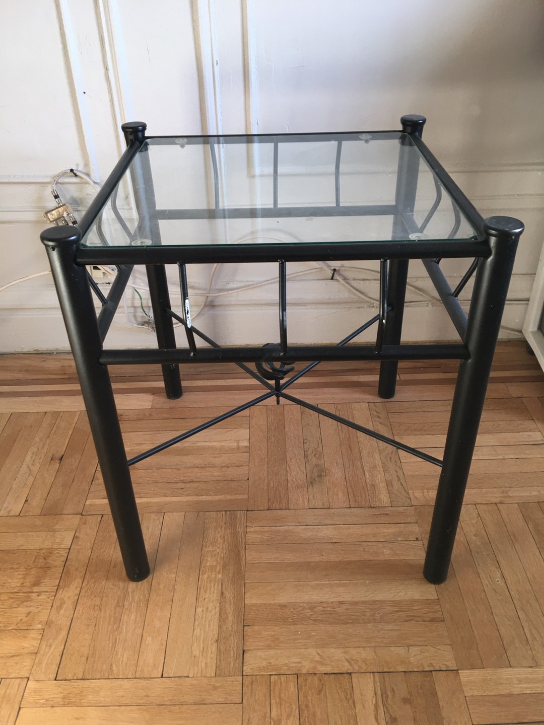 Glass and wrought iron end table 