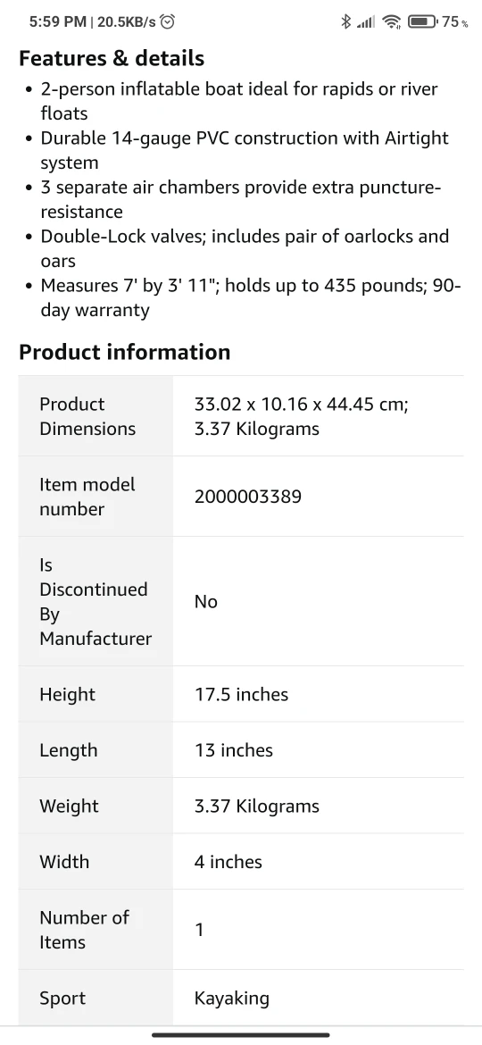 Sevylor Colossus 2 person boat with oars - photo 3