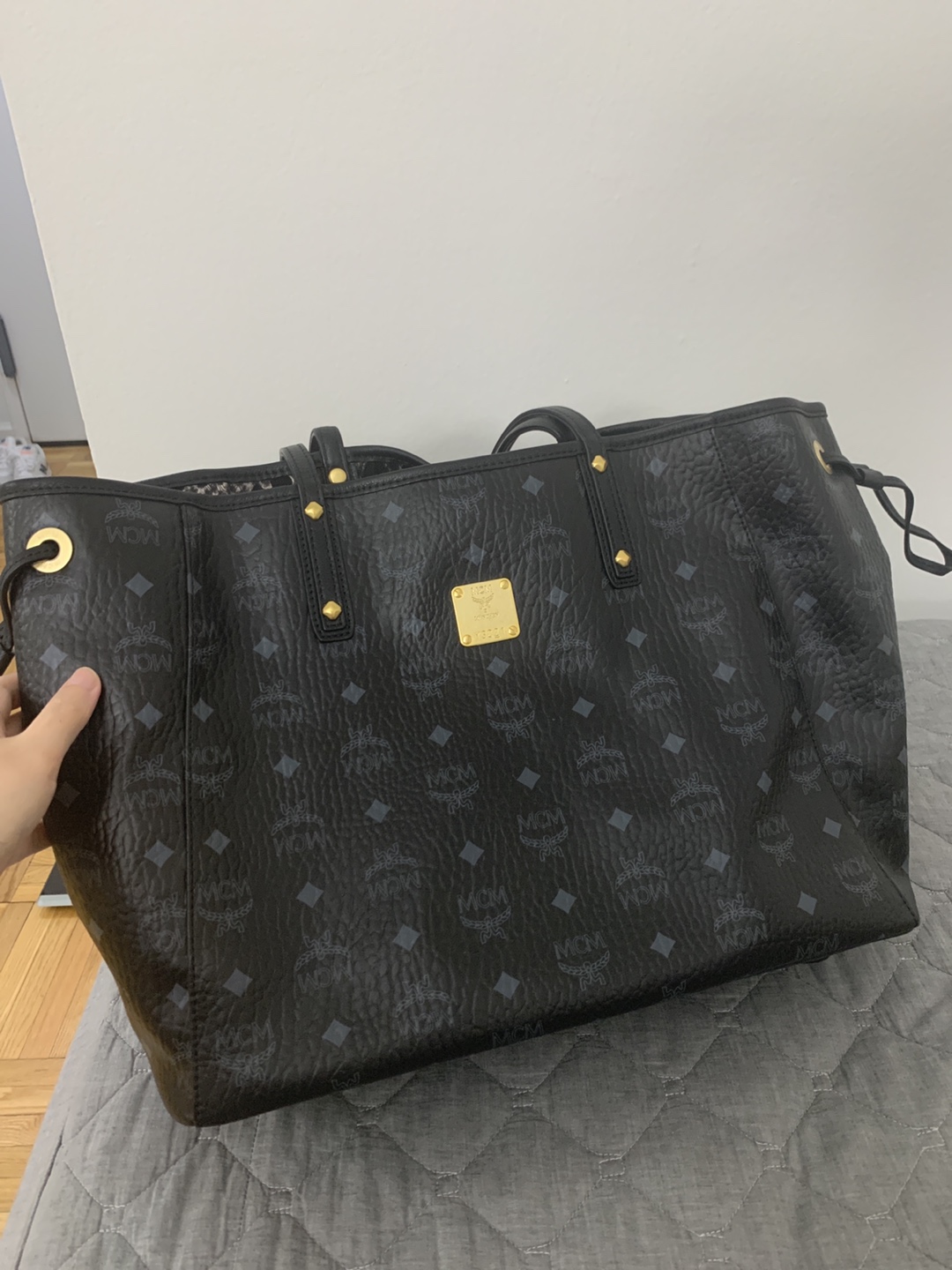 MCM black bag with a large clutch