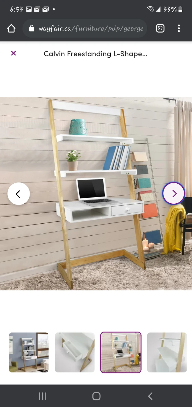 Free standing L-shaped ladder desk/shelf