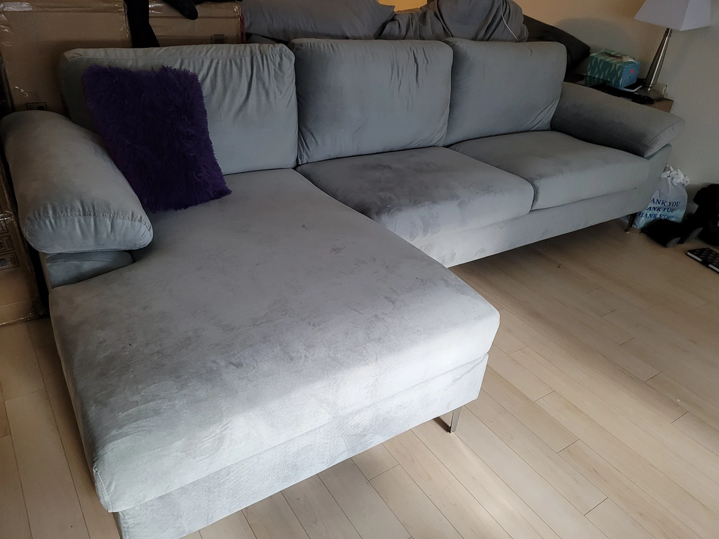 Grey Sectional Couch, three months old.$750 selling for 500.
