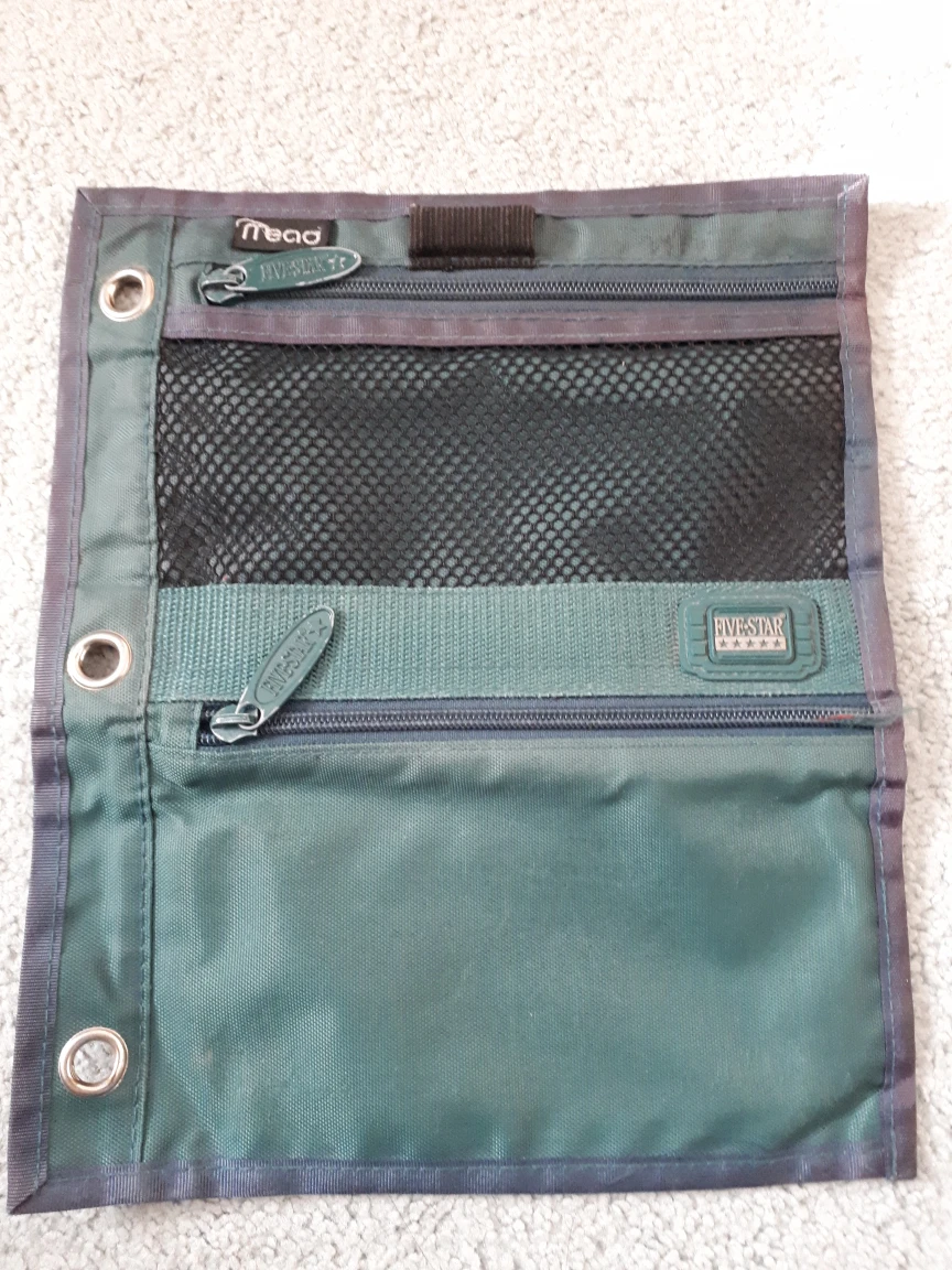 Five Star Green Pencil Case With Zipper Closure 4 Back Pockets
