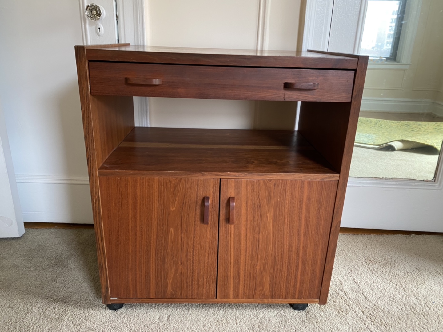 Real wood MCM bar cart, side hutch, console 