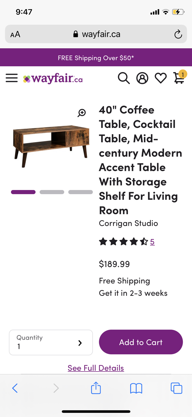 MCM Coffee table from Wayfair Brand new 
