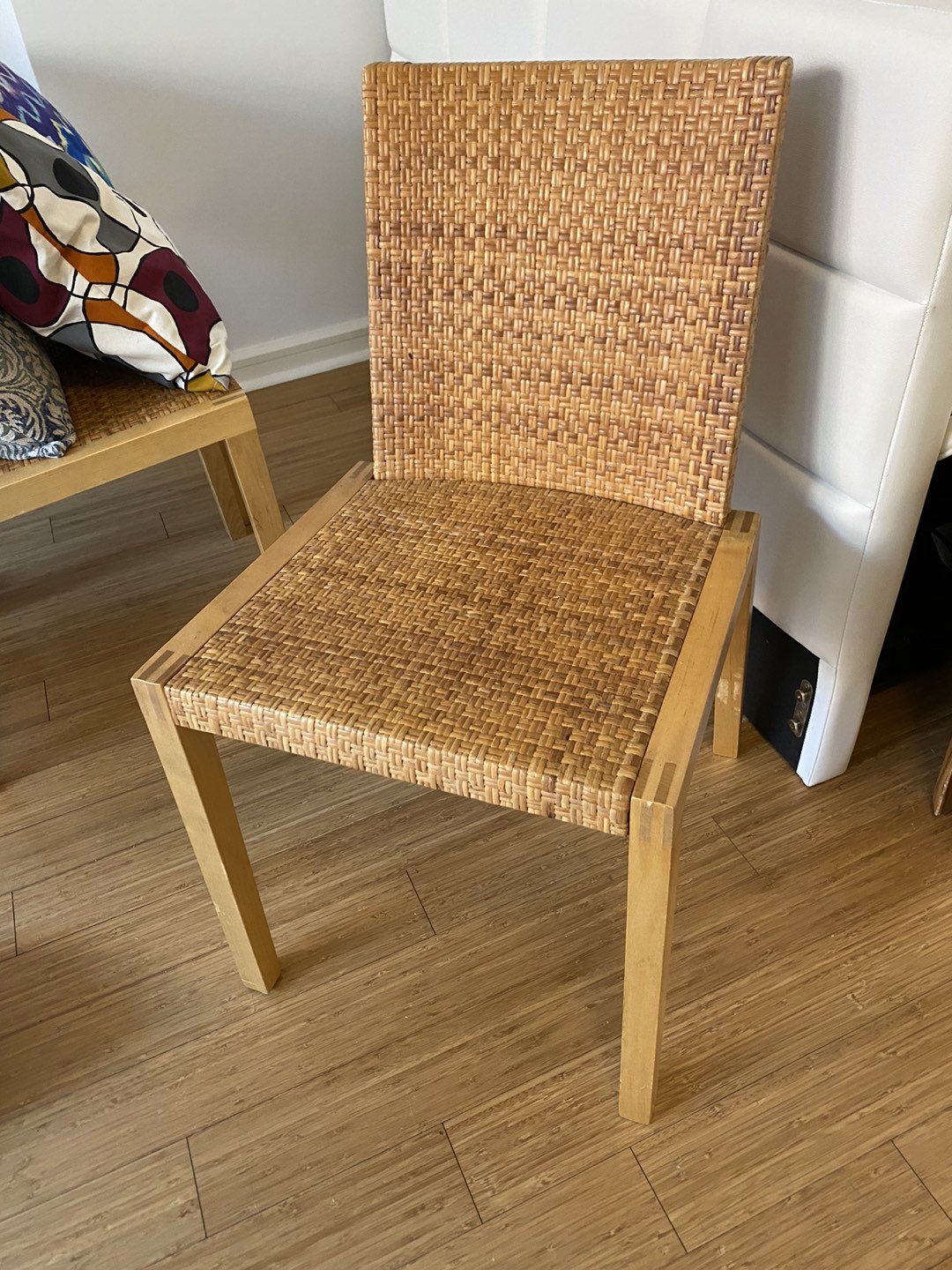 Blonde Wood and wicker woven chair great quality  (3 available)
