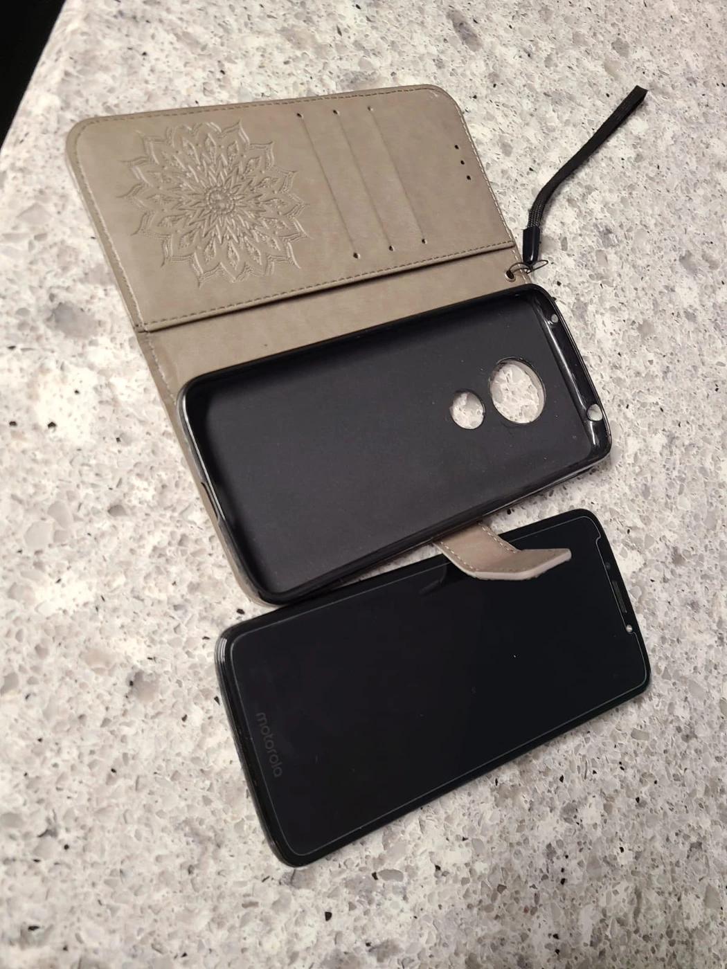 Motorola G6 Play mobile phone with wallet case