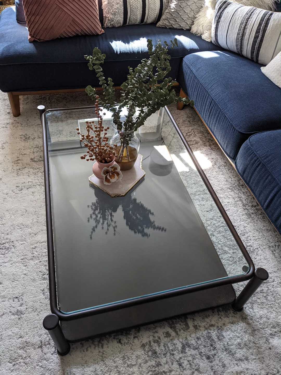 Glass Top Modern Industrial Coffee Table