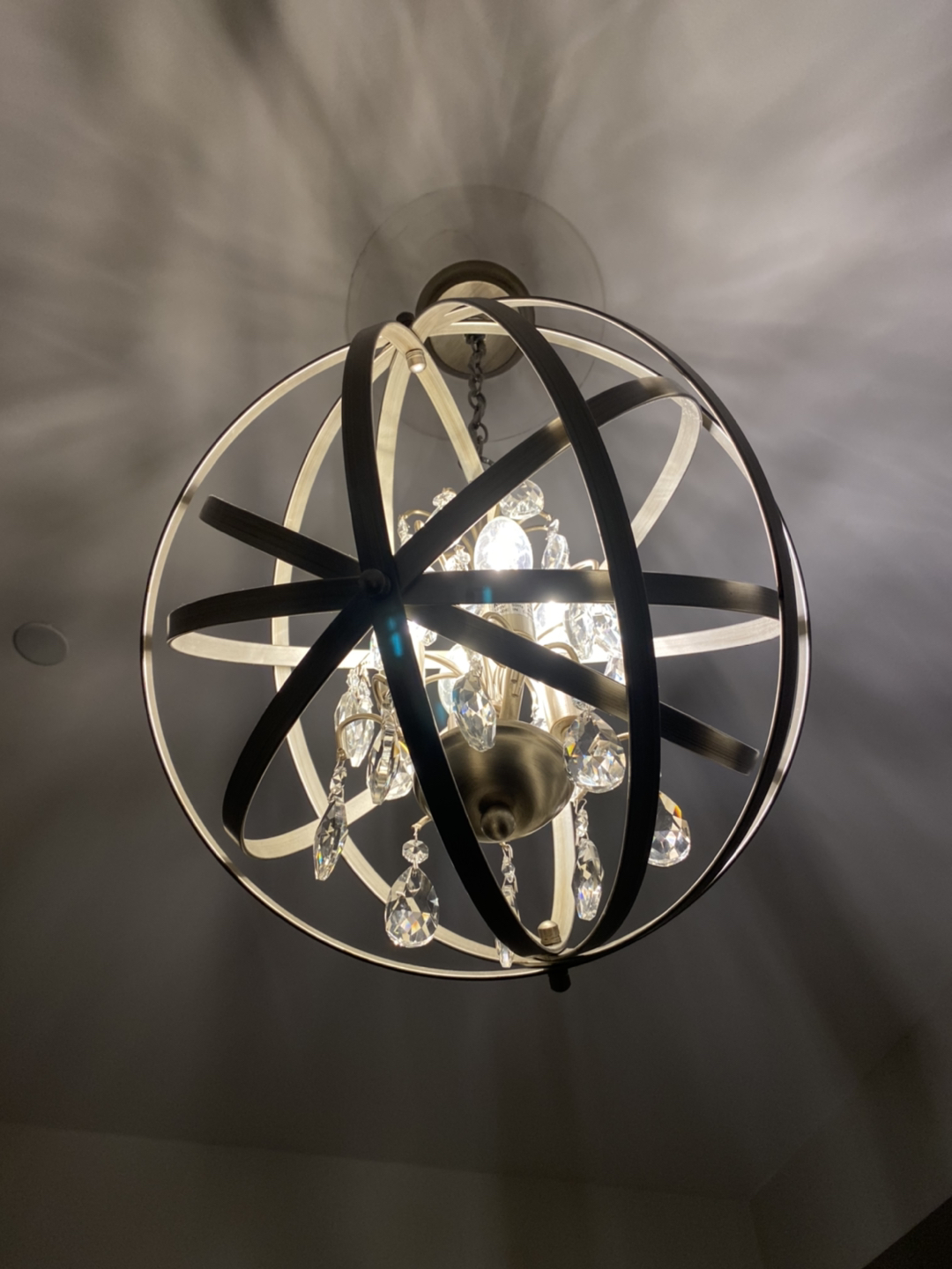 Beautiful nickel and crystal globe chandelier 