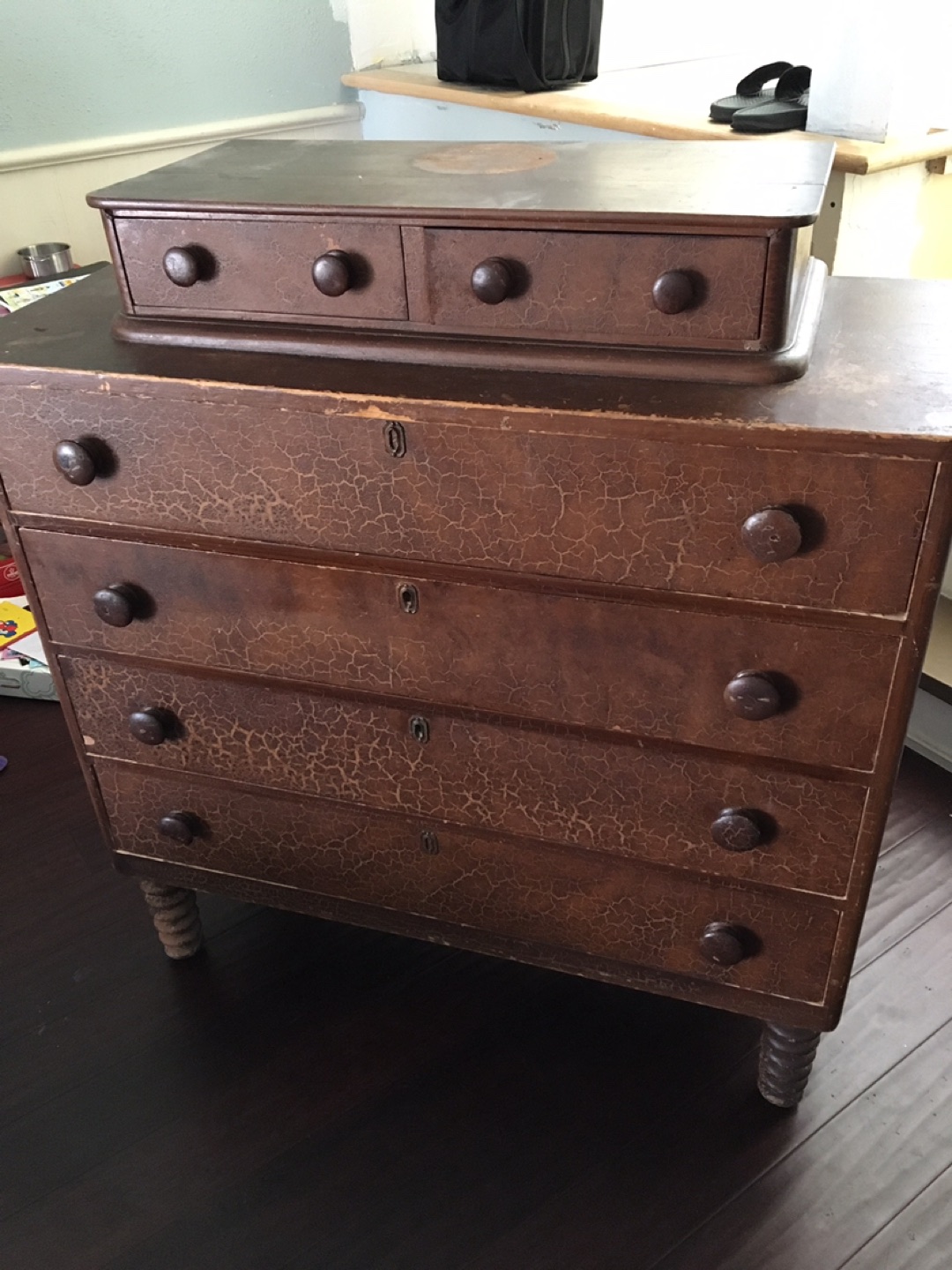 Antique Solid Wood Dresser with Oval Mirror (not shown)