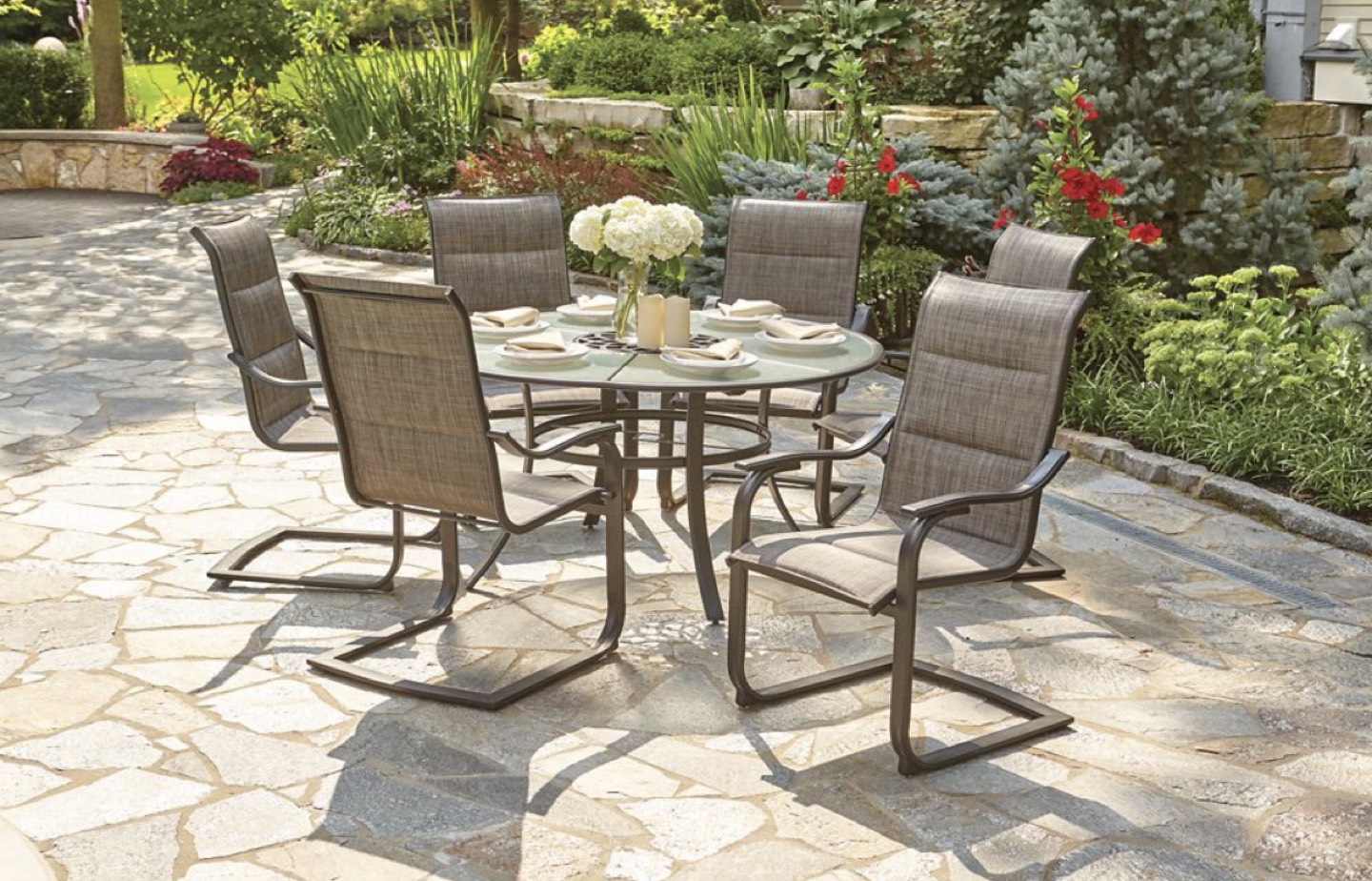 7 piece padded seat patio dining set