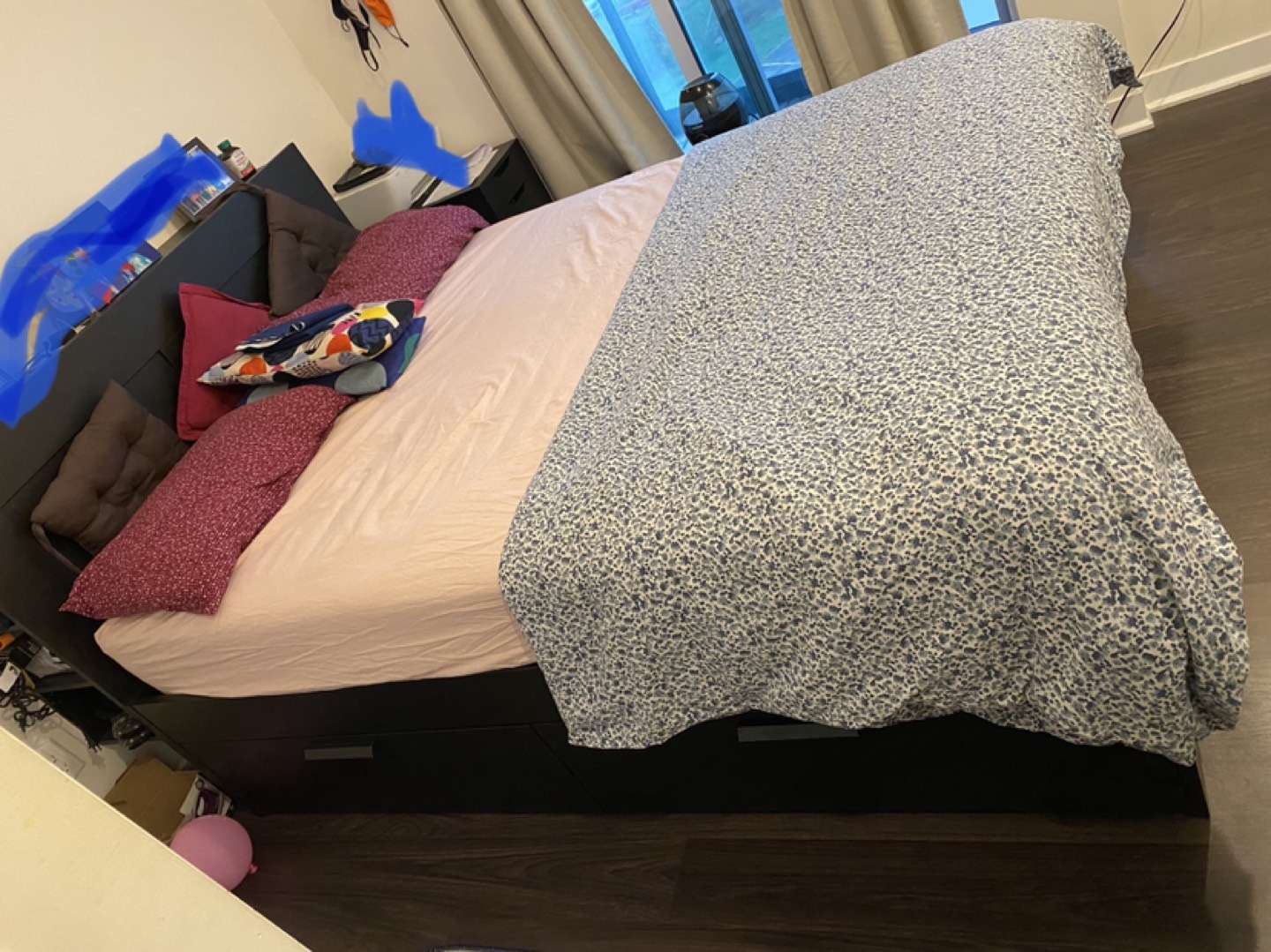 IKEA queen bed with four storage drawers and headboard storage  - photo 4